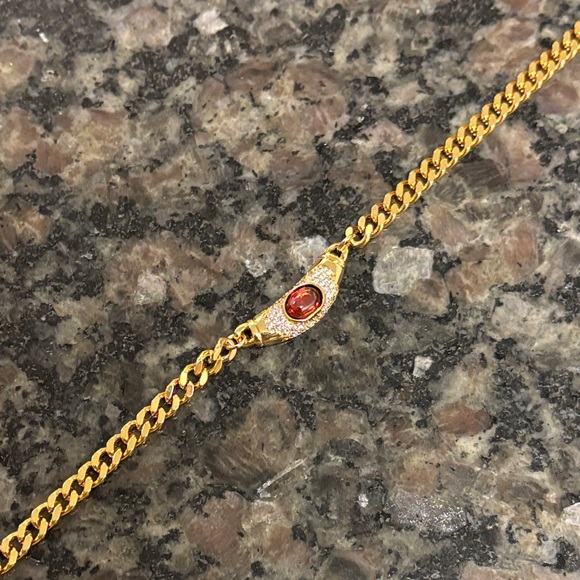 Elegant Gold necklace with cz stones and Red Gemstone - Picture 4 of 6